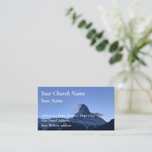 風光明媚な山キリスト教宗教教会の牧師 名刺 (スタンド正面)