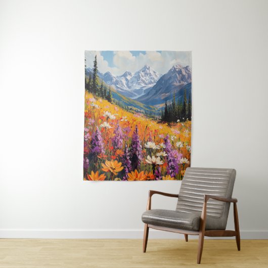 風光明媚な山花と山のファインアート タペストリー (インサイチュ)