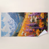 風光明媚な山花と山のファインアート ビーチタオル (正面)