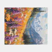 風光明媚な山花と山のファインアート フリースブランケット (正面(横))