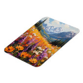 風光明媚な山花と山のファインアート マグネット (左側)