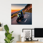 風光明媚な山道に乗るオートバイ ポスター (ホームオフィス)