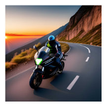 風光明媚な山道に乗るオートバイ