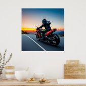 風光明媚な山道に乗るオートバイ ポスター (キッチン)