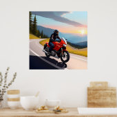 風光明媚な山道に乗るオートバイ ポスター (キッチン)