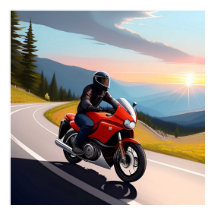 風光明媚な山道に乗るオートバイ