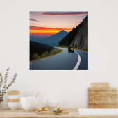 風光明媚な山道に乗るオートバイ ポスター (キッチン)