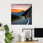風光明媚な山道に乗るオートバイ ポスター (ホームオフィス)