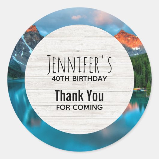 風光明媚な山&湖の写真ありがとう ラウンドシール (正面)