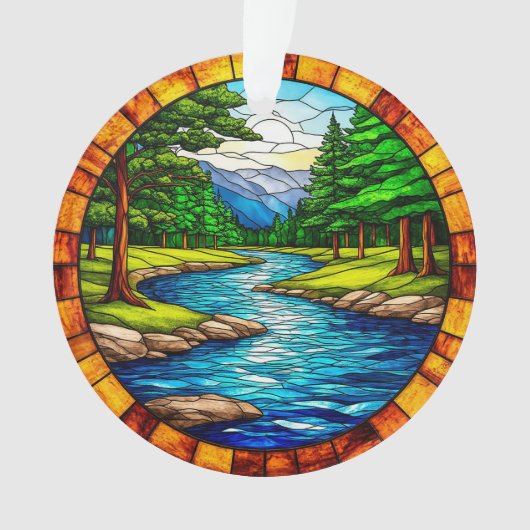 風光明媚な川と森林の風景 オーナメント (正面)