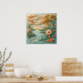 風光明媚な日の出の上の穏やかな海 ポスター (キッチン)