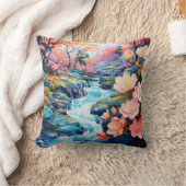風光明媚な春リバーウォーターカラーランドスケープ クッション (ブランケット)