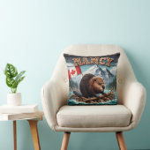 風光明媚な景色で旗を掲げた筏に乗ったビーバー クッション (椅子)