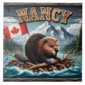 風光明媚な景色で旗を掲げた筏に乗ったビーバー タイル (正面)