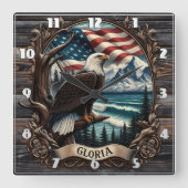 風光明媚な景色に対するハゲのワシ スクエア壁時計 (正面)