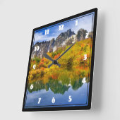 風光明媚な景観の森と山 スクエア壁時計 (傾斜)