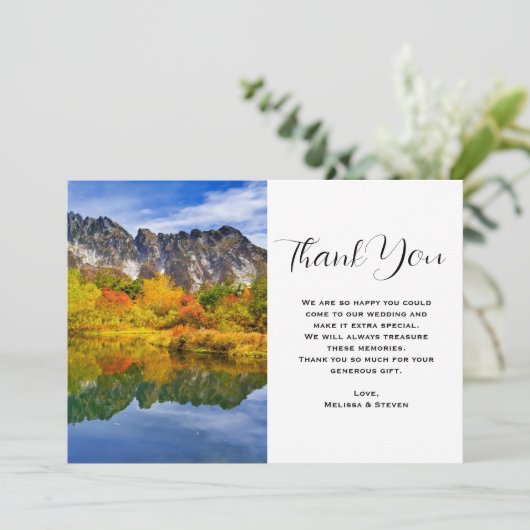 風光明媚な景観山岳レイクフォレ結婚スト サンキューカード (スタンド正面)