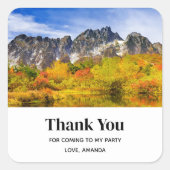 風光明媚な森と山のパーティーありがとう スクエアシール (正面)