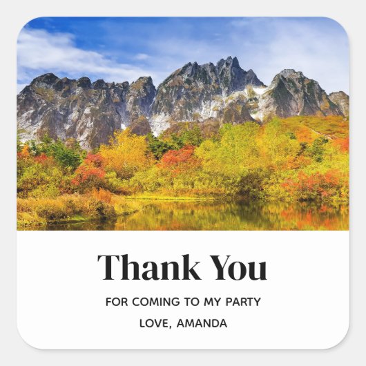 風光明媚な森と山のパーティーありがとう スクエアシール (正面)