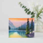 風光明媚な水の色マウンテンレイク反射 ポストカード (スタンド正面)