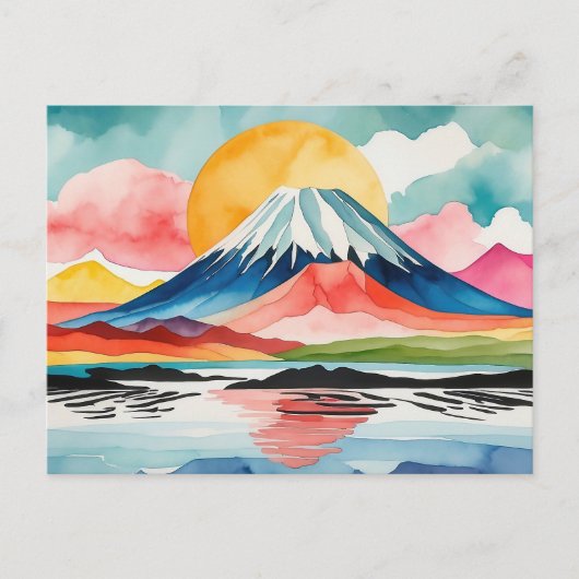 風光明媚な水彩山の春 ポストカード (正面)