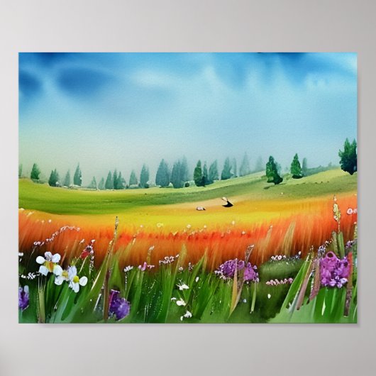 風光明媚な水彩草原 ポスター (正面)