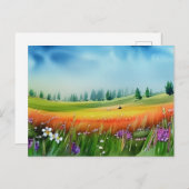 風光明媚な水彩草原 ポストカード (正面/裏面)