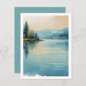 風光明媚な水色の松の木と湖畔の詳細 エンクロージャーカード (正面/裏面)