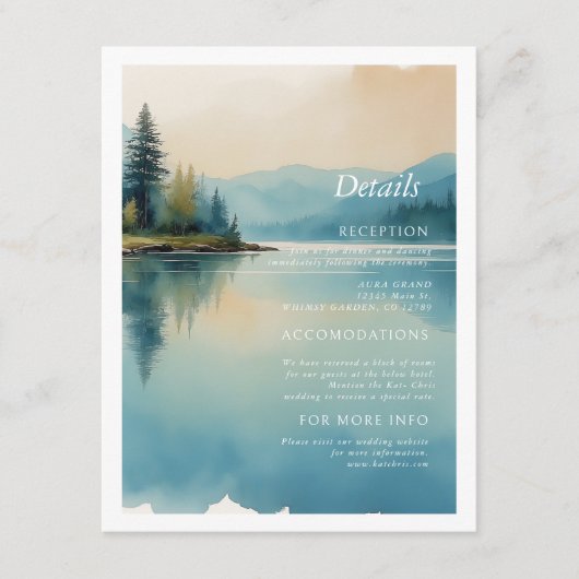 風光明媚な水色の松の木と湖畔の詳細 エンクロージャーカード (正面)