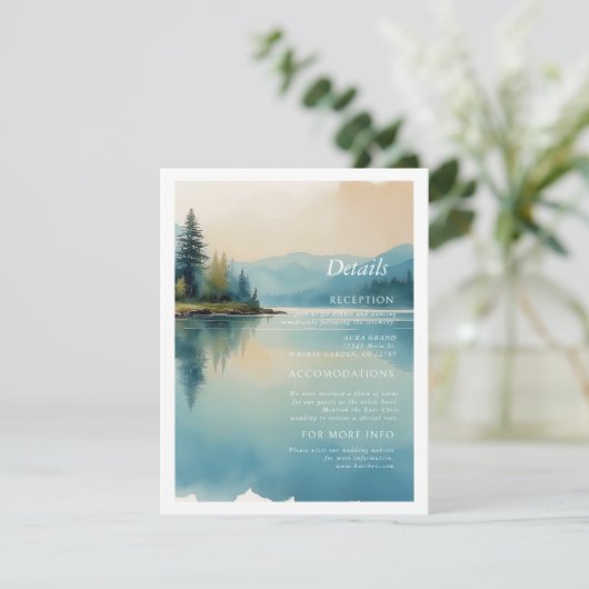 風光明媚な水色の松の木と湖畔の詳細 エンクロージャーカード (スタンド正面)