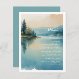 風光明媚な水色の松の木と湖畔の詳細 エンクロージャーカード