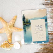 風光明媚な水色の松の木の湖の結婚式の招待 招待状