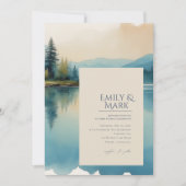 風光明媚な水色の松の木の湖の結婚式の招待 招待状 (正面)