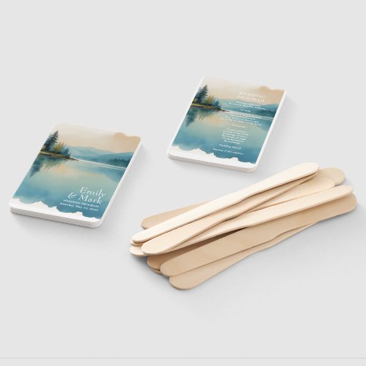 風光明媚な水色の松の木の湖プログラムハンドファン ハンドファン (組立なし)