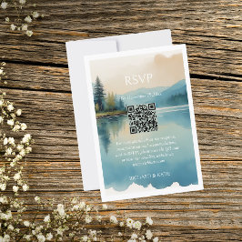 風光明媚な水色パインツリーレイクサイドRSVP 出欠カード