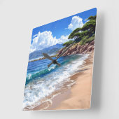 風光明媚な海辺の風景。 スクエア壁時計 (傾斜)