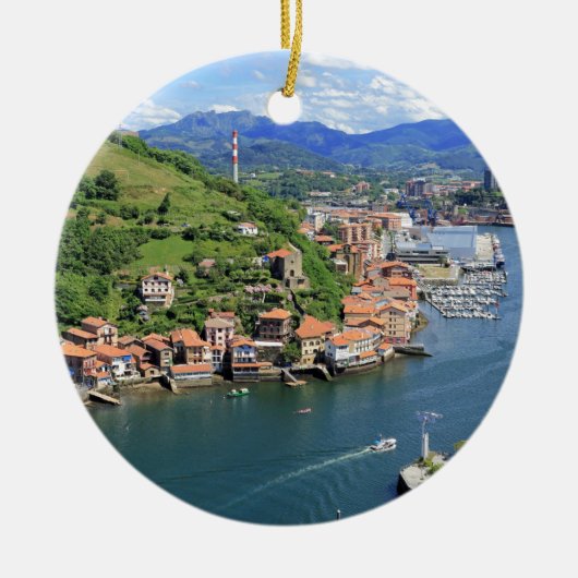 風光明媚な港の口パサヤ、バスクの国 セラミックオーナメント (正面)