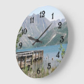 風光明媚な湖と山の風景 ラージ壁時計 (傾斜)