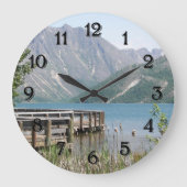 風光明媚な湖と山の風景 ラージ壁時計 (正面)
