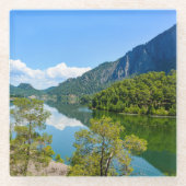 風光明媚な湖と青い空 ガラスコースター (正面)