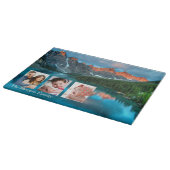 風光明媚な湖の山の森、DIY名、3枚の写真 カッティングボード (角)