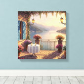 風光明媚な湖コモテラスプリントインa油絵 キャンバスプリント (インサイチュ (ウッドフロア))