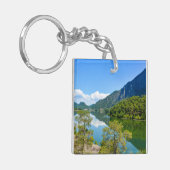 風光明媚な湖山反射の写真 キーホルダー (正面左)