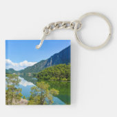 風光明媚な湖山反射の写真 キーホルダー (裏面)