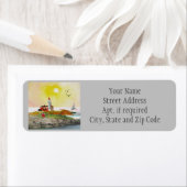 風光明媚な灯台の水の岩の戻りアドレス ラベル (インサイチュ)