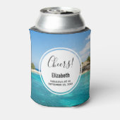 風光明媚な熱帯ビーチと草葺き小屋誕生日 缶クーラー (缶裏面)