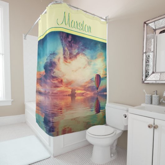 風光明媚な熱気球の名前イエローシャワーカーテン シャワーカーテン (インサイチュ)