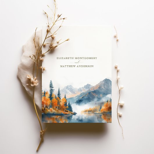 風光明媚な秋の山の水の色を保存する日付 招待状