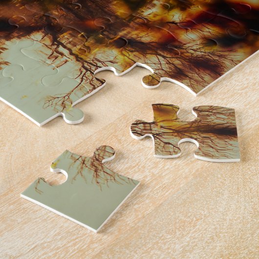 風光明媚な秋の秋：湖畔の家 ジグソーパズル (側面)