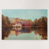 風光明媚な秋の秋:湖畔の家 ジグソーパズル (横)
